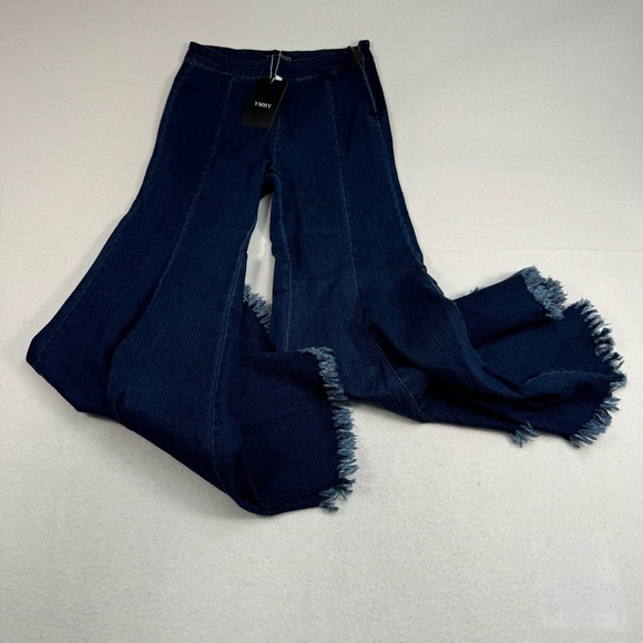 YMHY Frayed Flare Stretch Jeans Womens Size Small Dark Wash High Rise NWT - Picture 1 of 11